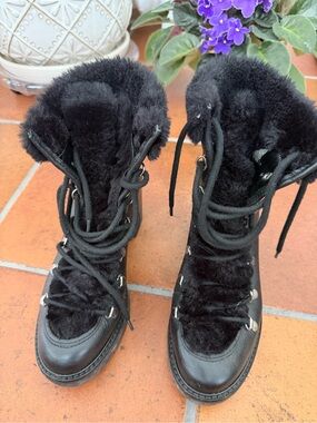 Marc Fisher - Black Faux-Fur Lace-Up Women's Winter Boots - Size 8.5 -